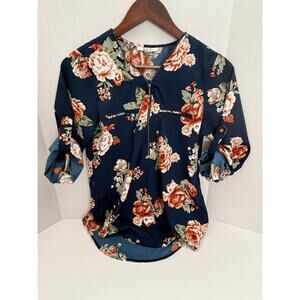Women’s MPH Collection Floral Blouse Size PS  Blue 100% Polyester Top